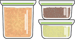 Three sealable containers with soups, chilis and curries