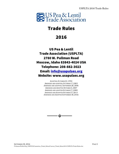 2016 USPLTA Trade Rules